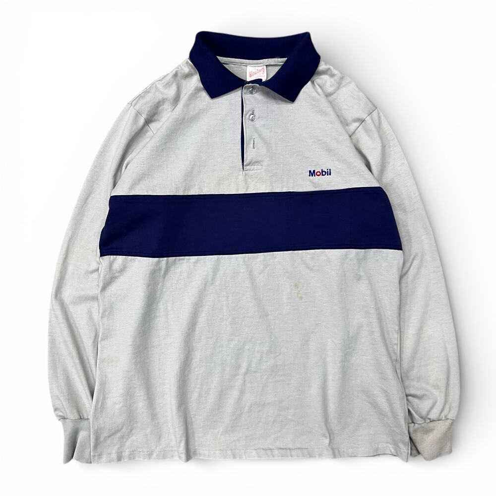 True Vintage Unitog Mobil Gas Station Attendant Uniform Rugby Striped Workwear